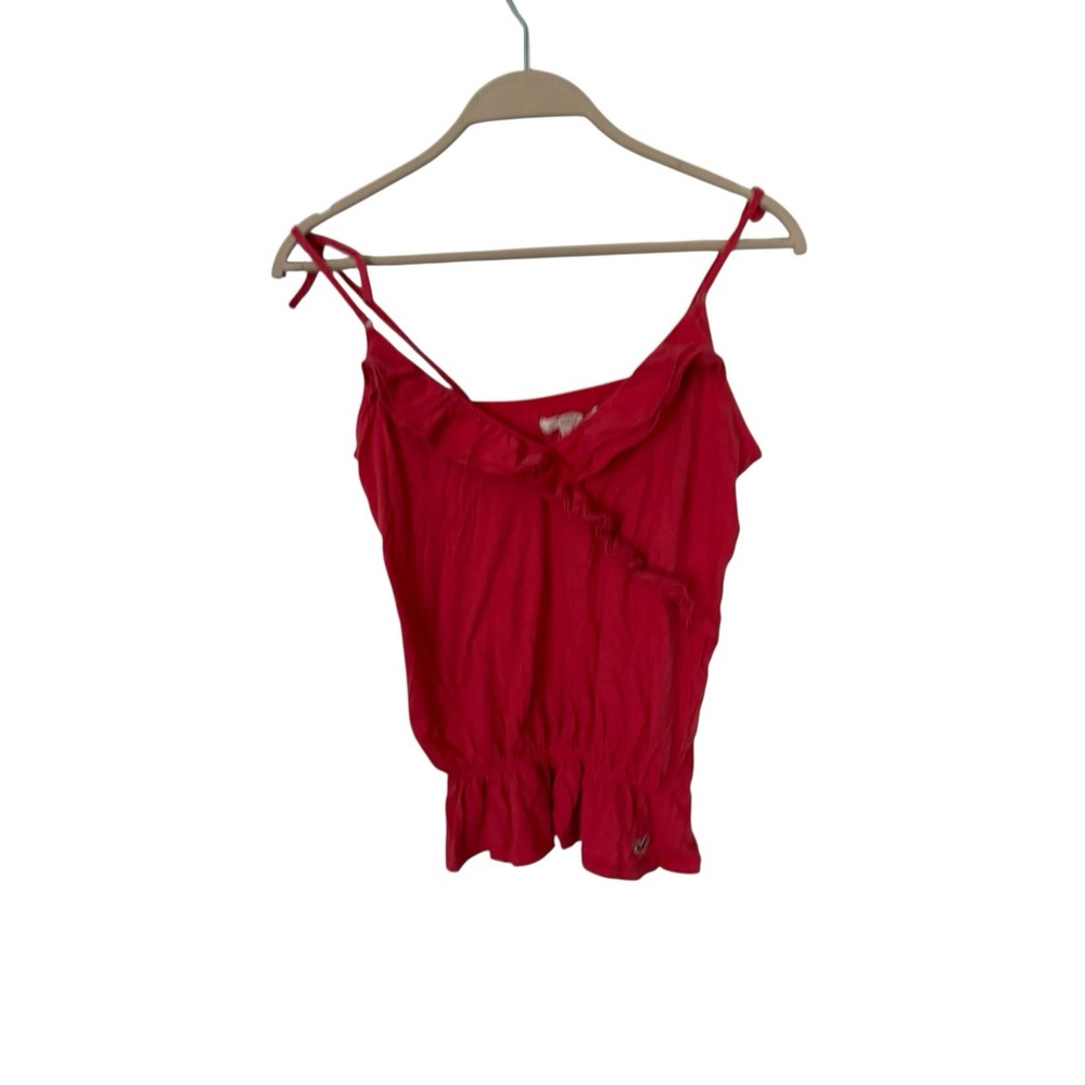 Vintage Y2K Hollister Lightweight Frilly Cropped Ruffle Vneck Tank / 2000s Shirt